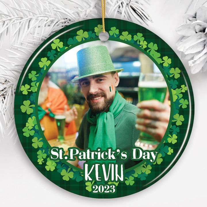 Personalized Photo Upload St. Patrick’s Ornament, Irish Small Tree Decoration and Gift Ceramic Ornament OrnamentallyYou 