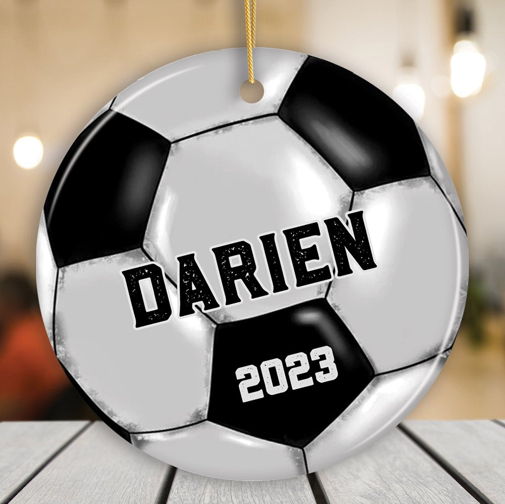 Personalized Soccer Christmas Ornament, Festive Holiday Theme with Name and Date Ceramic Ornament OrnamentallyYou 