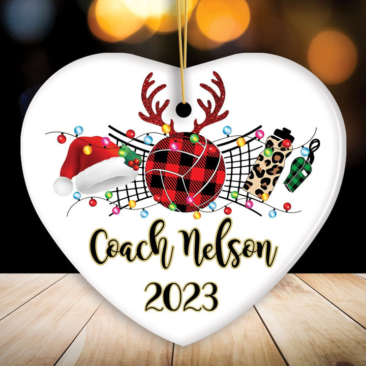 Personalized Volleyball Buffalo Plaid Leopard Merry Christmas Ornament, Team and Coaches Gift Ceramic Ornament OrnamentallyYou Heart 