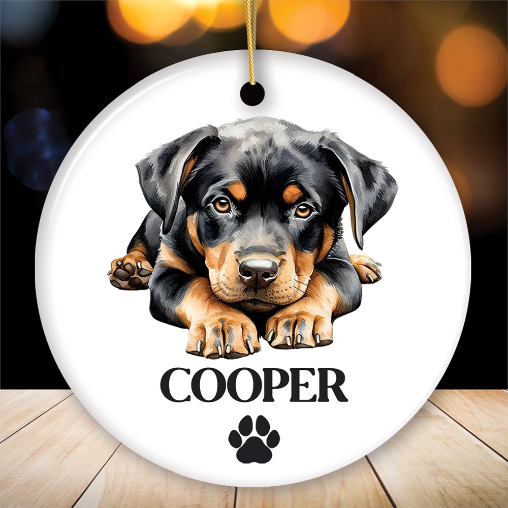Personalized Watercolor Dog Breeds Ornament Christmas Gift With Custom Name Ceramic Ornament OrnamentallyYou Circle 