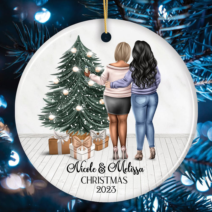 Plus Size Girl Friends Personalized Christmas Ornament, Mature Female Moms or Coworker Gifts, Thick Girls Ceramic Ornament OrnamentallyYou Circle 