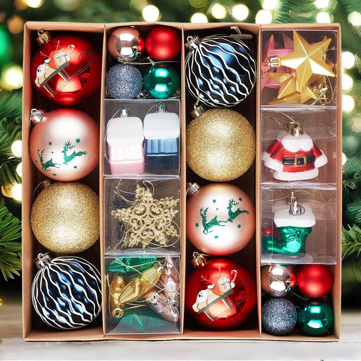 Premium Christmas Ornament Eclectic Bundle Set, 60 Glitter Filled Baubles, Homes, Star Charms Ornament Bundle OrnamentallyYou 