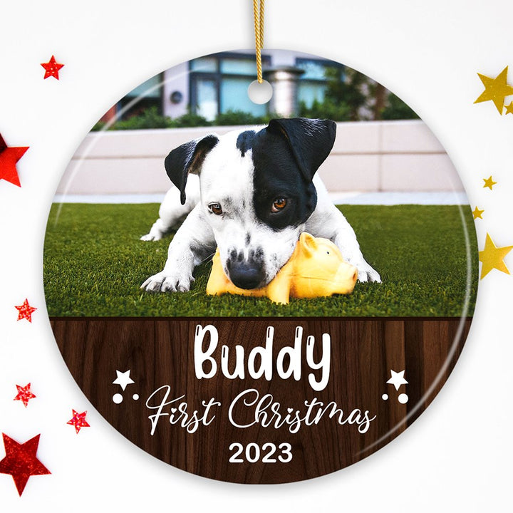 Puppy First Christmas Personalized Ornament, Baby Dog Custom 1st Xmas Gift Ceramic Ornament OrnamentallyYou Circle 
