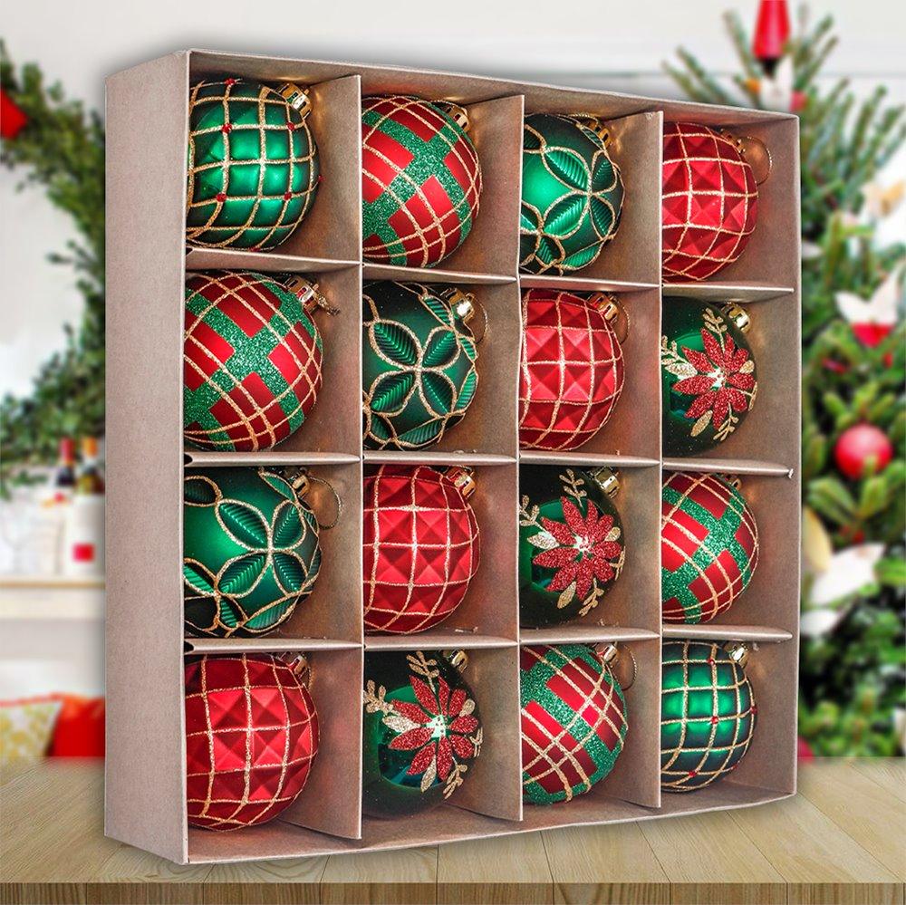 Red Green and Gold Majestic Christmas Ornament Bundle Set, 16 Baubles Ornament Bundle Guangdong Eagle Gifts Co., Ltd. 