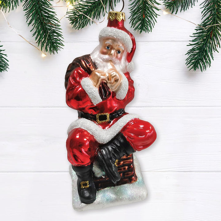 Santa Claus on Chimney Glass Christmas Ornament Glass Ornament OrnamentallyYou 