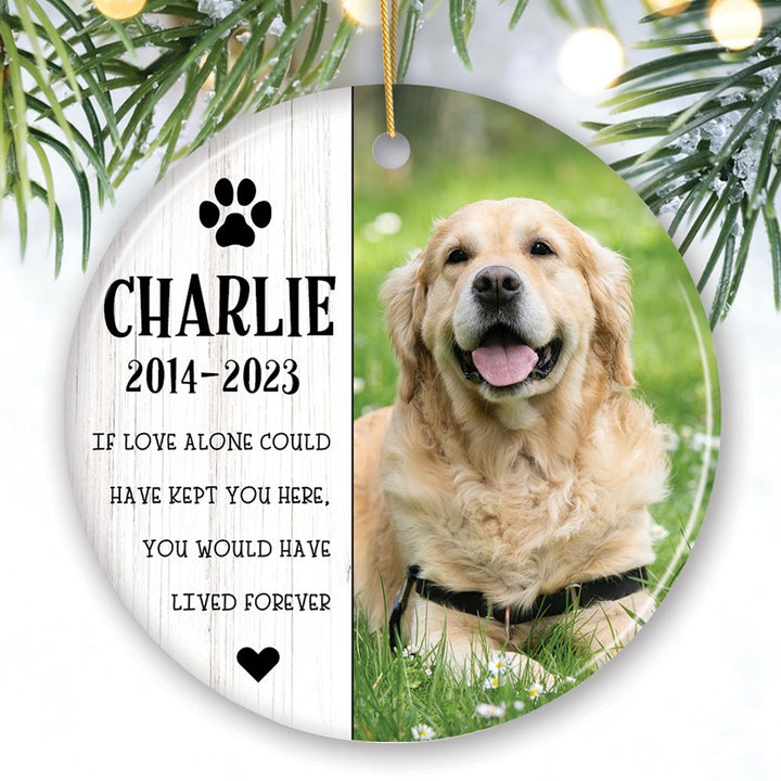 Sentimental Dog Remembrance Personalized Ornament, Memorial Picture for Pet that Passed Away Ceramic Ornament OrnamentallyYou Circle 