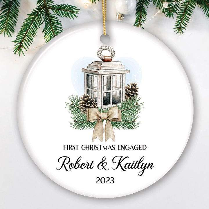 Simply Elegant Engaged or Married First Christmas Personalized Ornament, Newlyweds or Marriage Proposal Gift Ceramic Ornament OrnamentallyYou Circle 