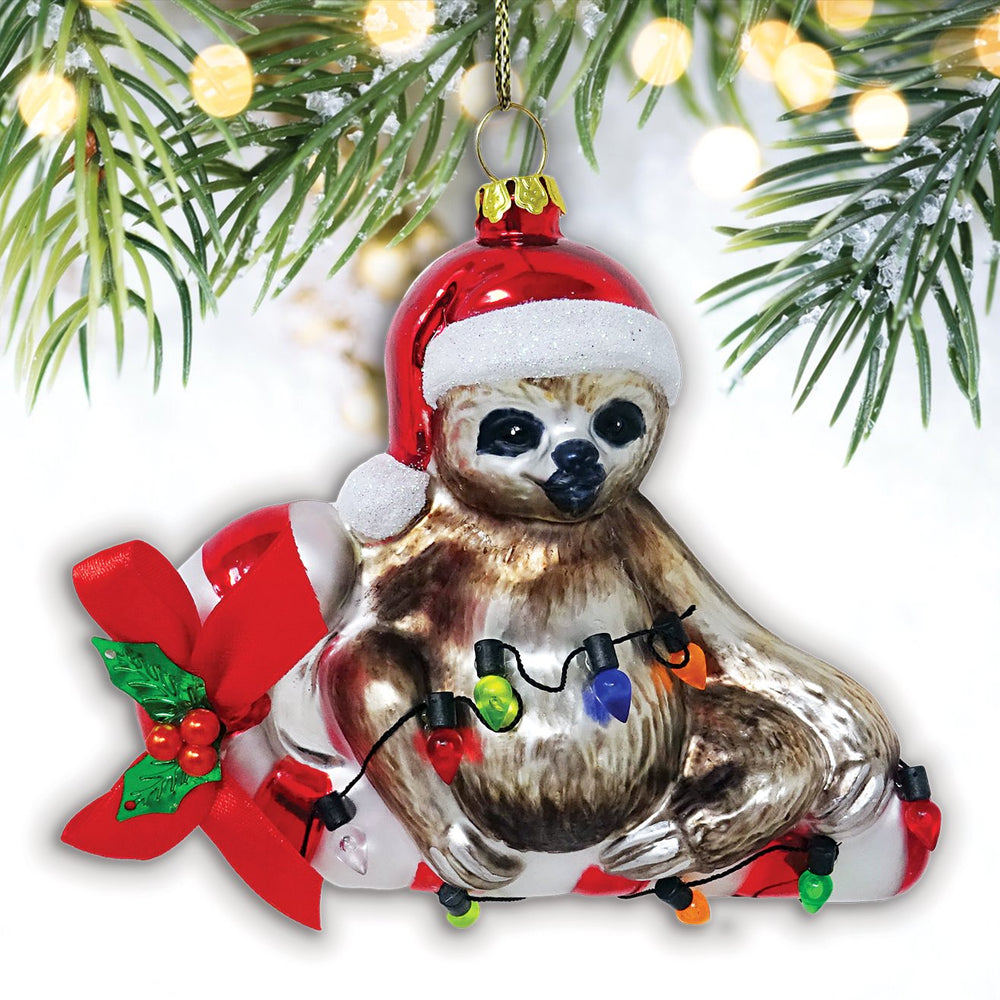 Sloth and Candy Cane Glass Christmas Ornament Glass Ornament OrnamentallyYou 