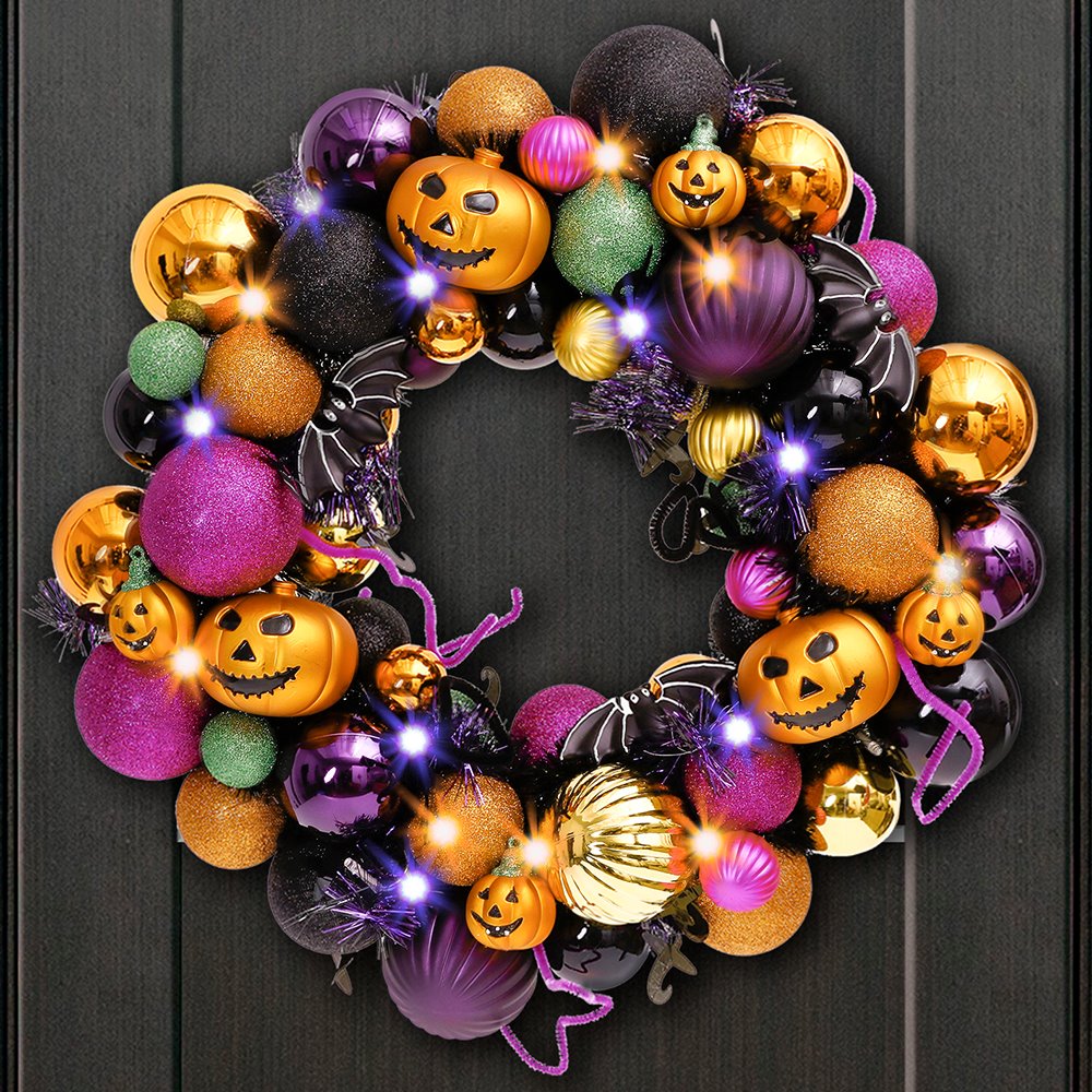 Spooktacular Halloween Ornament Bauble Wreath, Spooky Door or Home Decoration with Pumpkins, Bats, Spiders Wreath OrnamentallyYou 