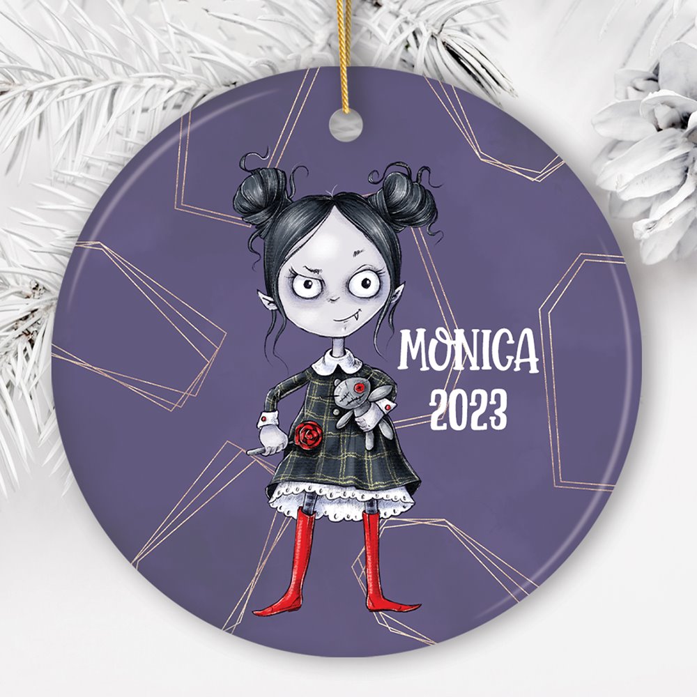 Spooky Girl Customized Halloween Ornament, Daughter Gift Ceramic Ornament OrnamentallyYou Circle 