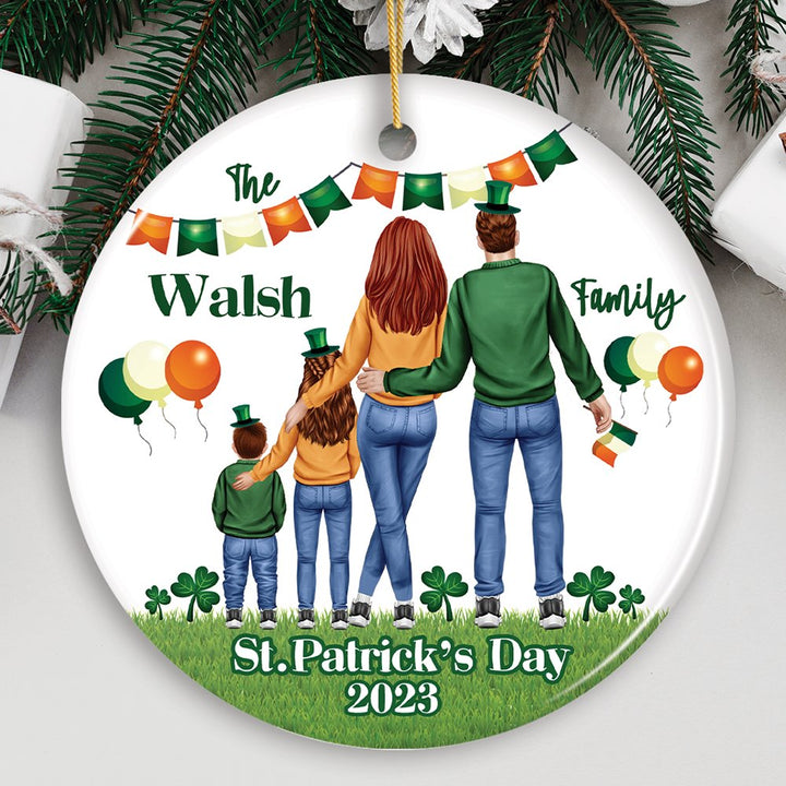 St Patricks Day Personalized Family Ornament, Irish Themed Customized Gift for St Pattys Ceramic Ornament OrnamentallyYou Circle 