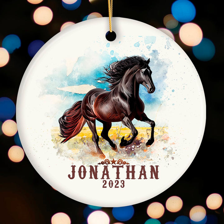Vintage Western Style Horse Customized Ornament, Equestrian Christmas Gift with Personalized Name Ceramic Ornament OrnamentallyYou Circle 