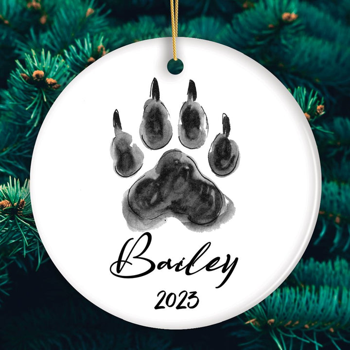 Watercolor Dog Paw Personalized Ornament With Custom Name Gift Ceramic Ornament OrnamentallyYou Circle 