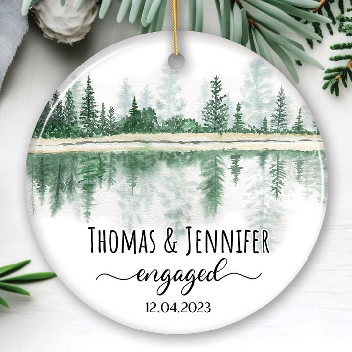Watercolor Forest Engaged or Married Personalized Ornament, Engagement Gift Ceramic Ornament OrnamentallyYou Circle 