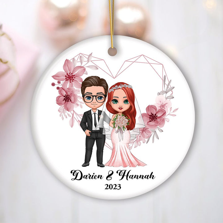 Adorable Customized Married Couple Gift Christmas Ornament, Cartoon Bride and Groom Ceramic Ornament OrnamentallyYou 