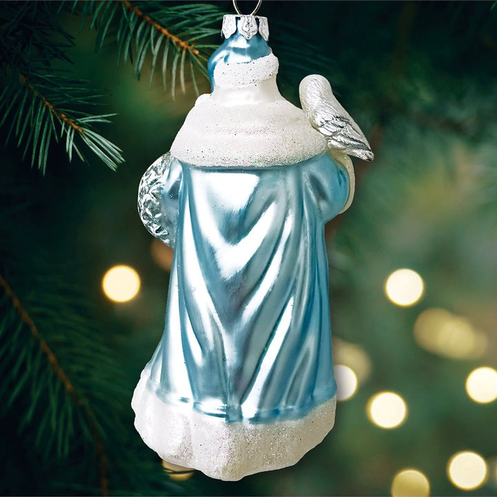 Arctic Whispers Santa Glass Christmas Ornament, Snowy Winter Theme with Light Blue Robe OrnamentallyYou 