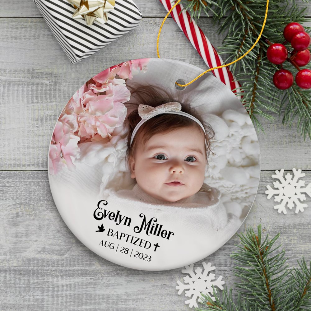 Baby Baptism Personalized Photo Ornament, Christening Keepsake Gift Ceramic Ornament OrnamentallyYou 