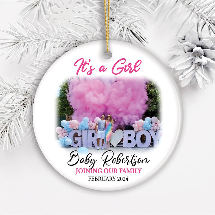 Baby Gender Reveal Personalized Photo Ornament, It’s a Boy or Girl Announcement, Small Baby Shower Gift Ceramic Ornament OrnamentallyYou 