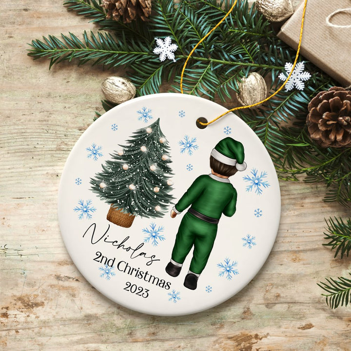 Baby’s 2nd Christmas Personalized Ornament, Cute Custom Handmade Second Xmas Keepsake Ceramic Ornament OrnamentallyYou 