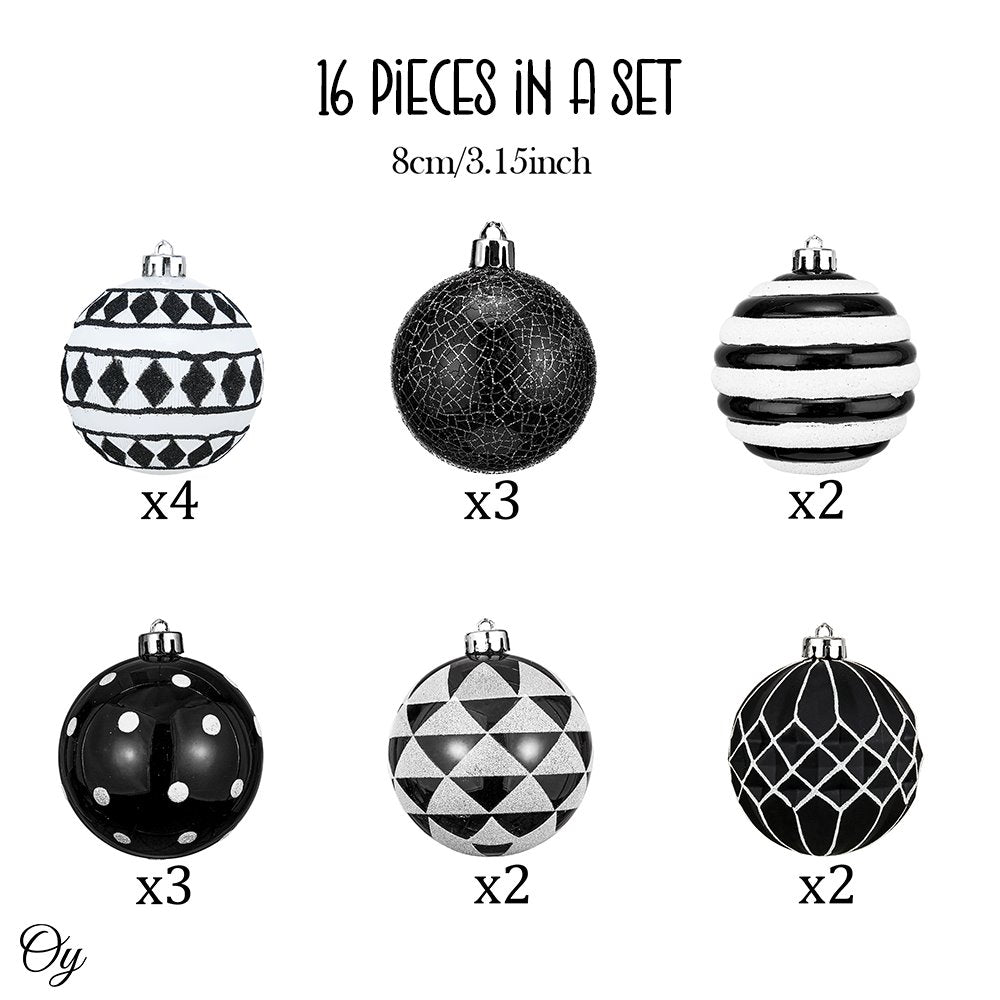 Black and White Monochrome Christmas Bauble Ornament Set, Emo or Gothic Tree Ideas Ornament Bundle OrnamentallyYou 