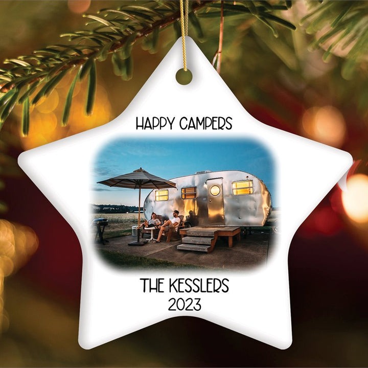 Camping Memory Photo Customized Ornament, Personalized Christmas Camper Gift Ceramic Ornament OrnamentallyYou Star 