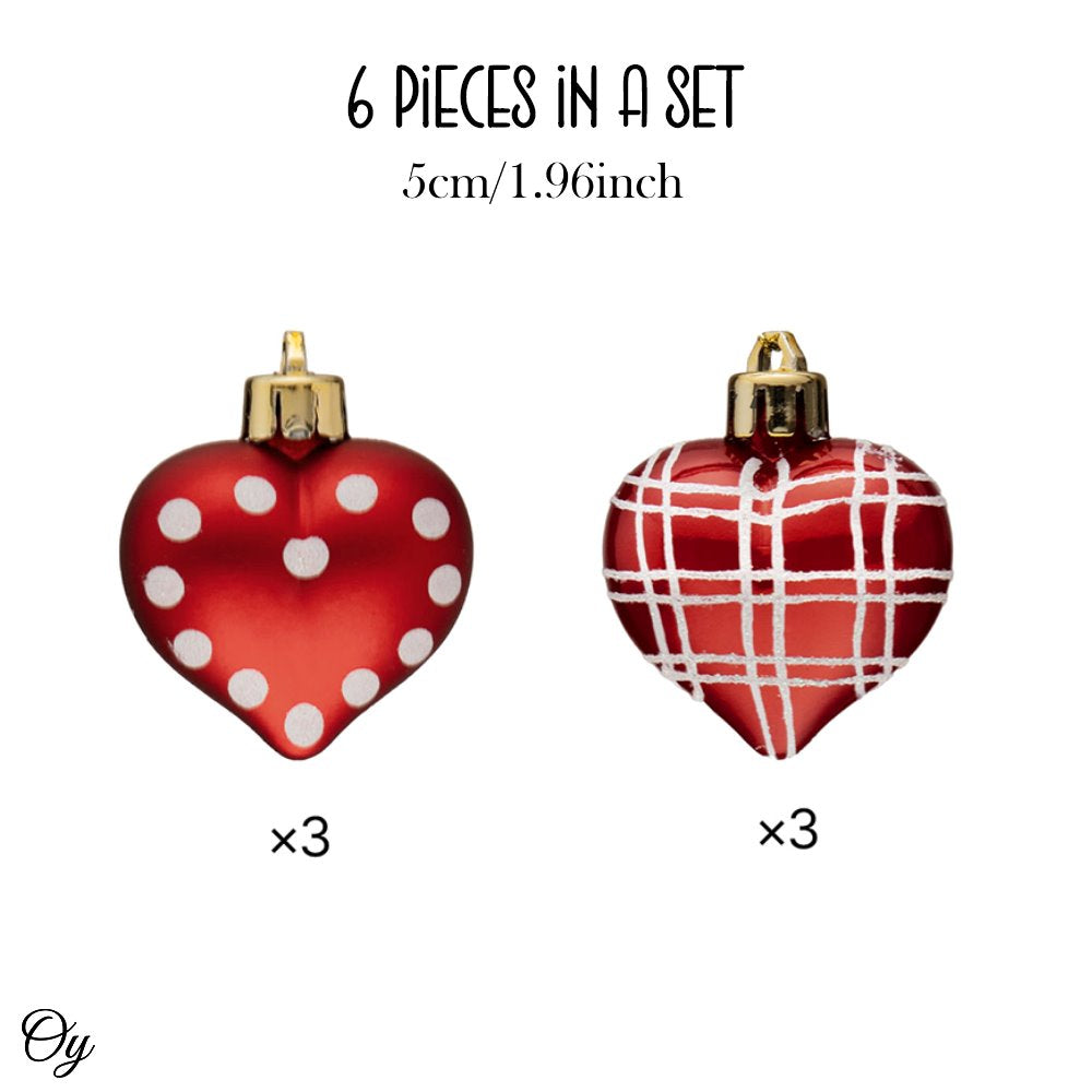 Cute and Glamorous Heart Shaped Chrristmas Ornament Set, 6 Shatterproof Love Baubles Ornament Bundle OrnamentallyYou 