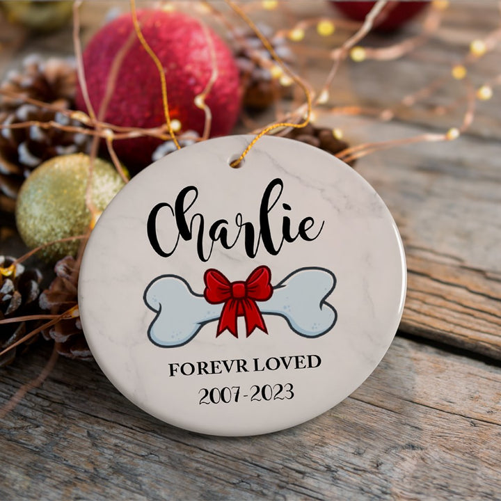 Dog Personalized Merry Woofmas Ornament With Bone, Custom Name and Date Puppy Gift Ceramic Ornament OrnamentallyYou Circle 