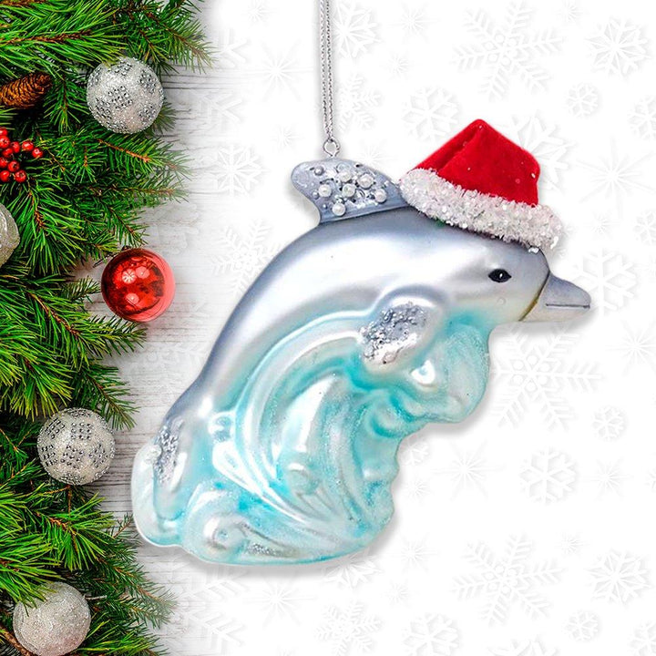 Dolphin and Ocean Wave Glass Christmas Ornament Glass Ornament OrnamentallyYou 