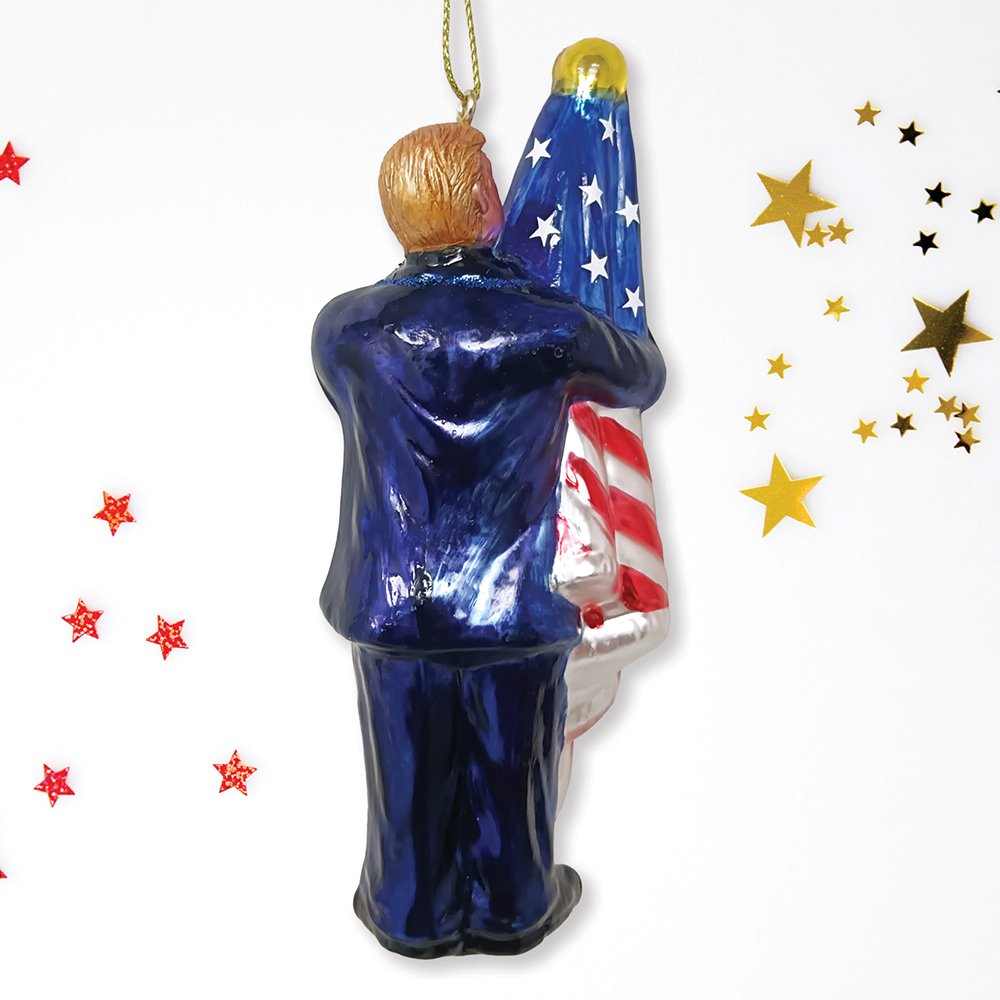 Donald Trump Kissing the American Flag Glass Christmas Ornament, United States President OrnamentallyYou 