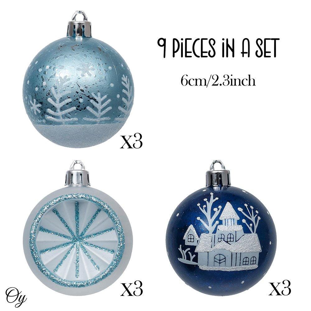 Elegant Blue Winter Theme Christmas Ornament Bundle, 9 Piece Snow and Tree Baubles Ornament Bundle Guangdong Eagle Gifts Co., Ltd. 