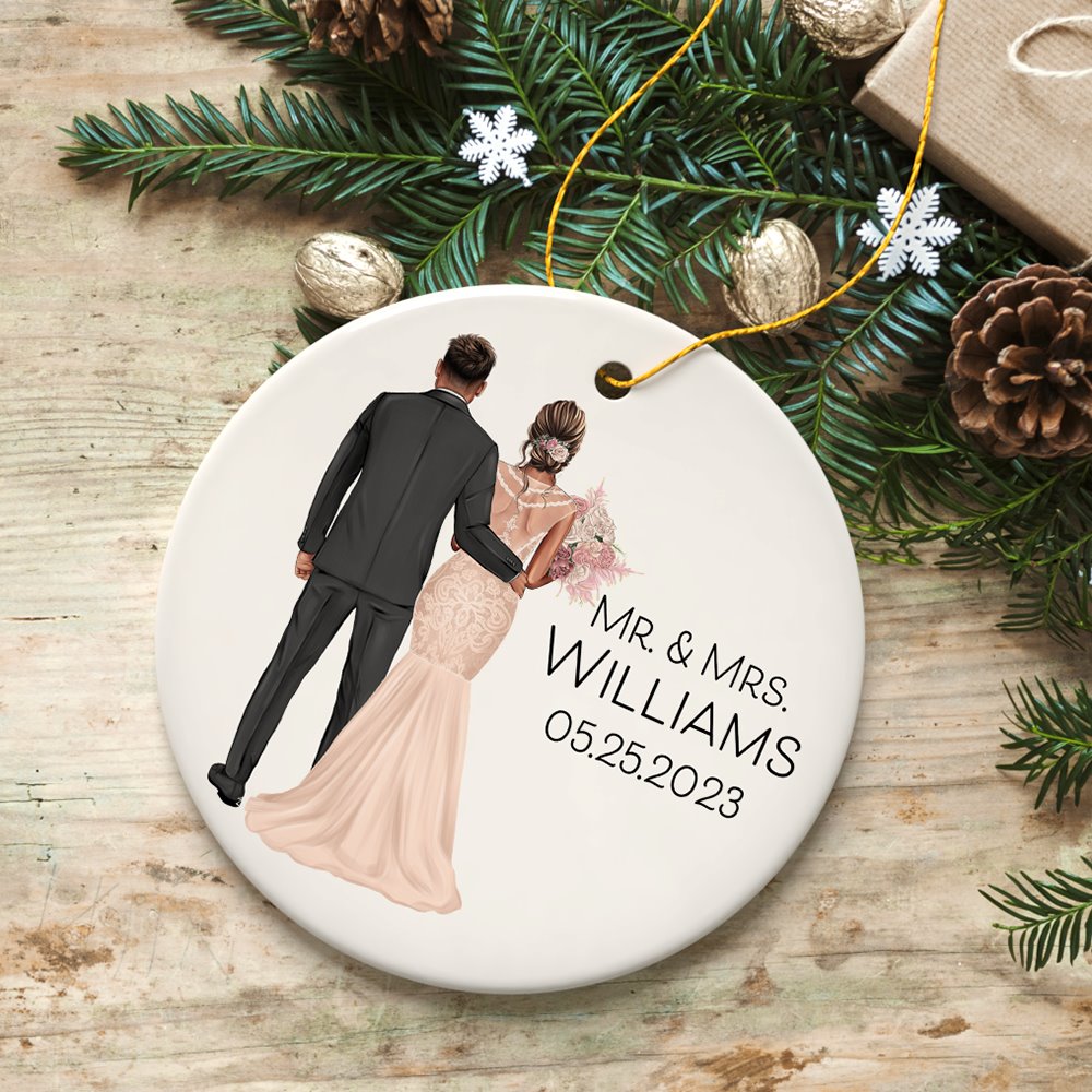 Elegant Wedding Bride and Groom Personalized Ornament, Marriage Ceremony Customized Gift Ceramic Ornament OrnamentallyYou 