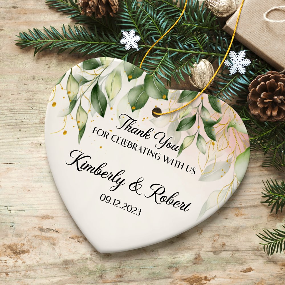 Elegant Wedding Favors Personalized Heart Ornament, Ideas for Guests, Small Christmas Souvenir Ceramic Ornament OrnamentallyYou 
