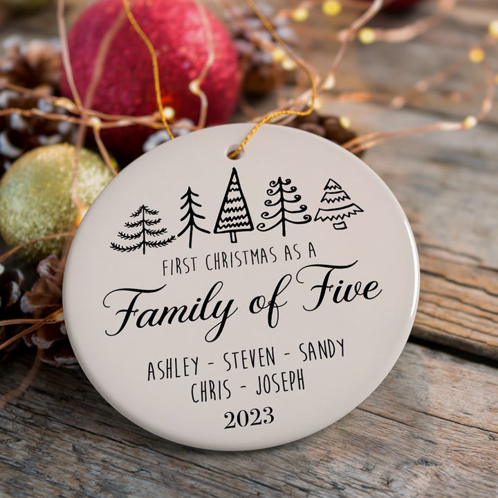 Family of Five Christmas Personalized Ornament, New Baby Custom Gift Ceramic Ornament OrnamentallyYou 