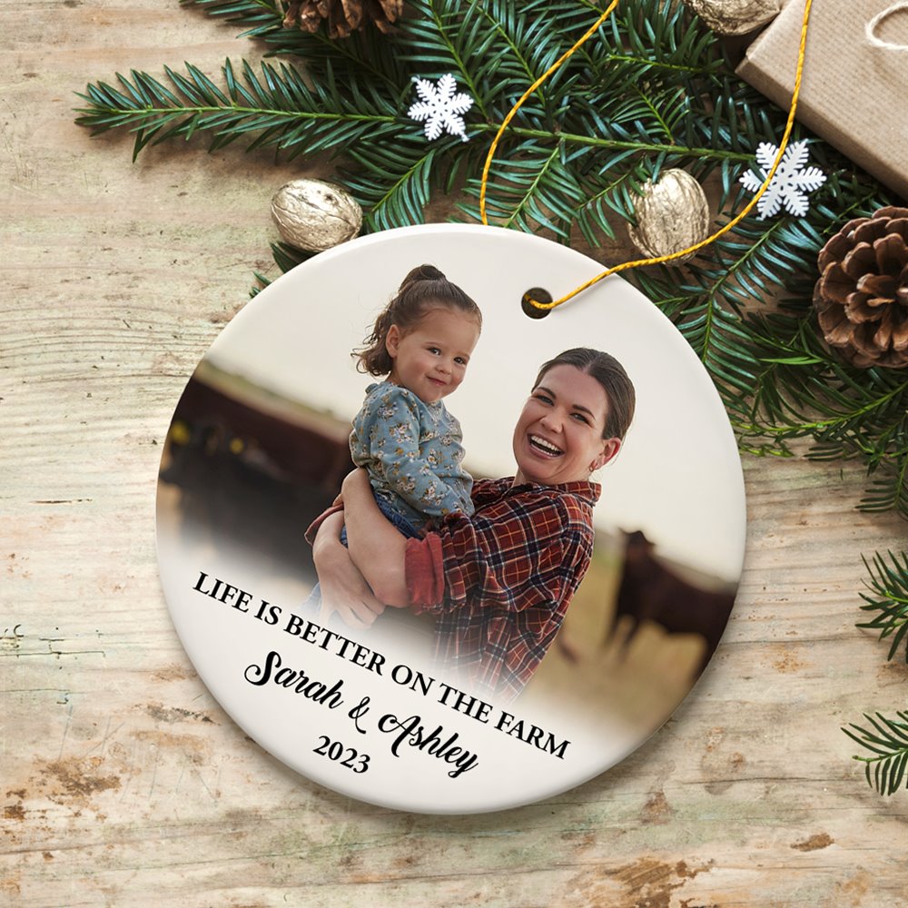 Farm Family Memories for the Fall and Autumn Personalized Photo Ornament, Customized Farmhouse Keepsake Gift Ceramic Ornament OrnamentallyYou 