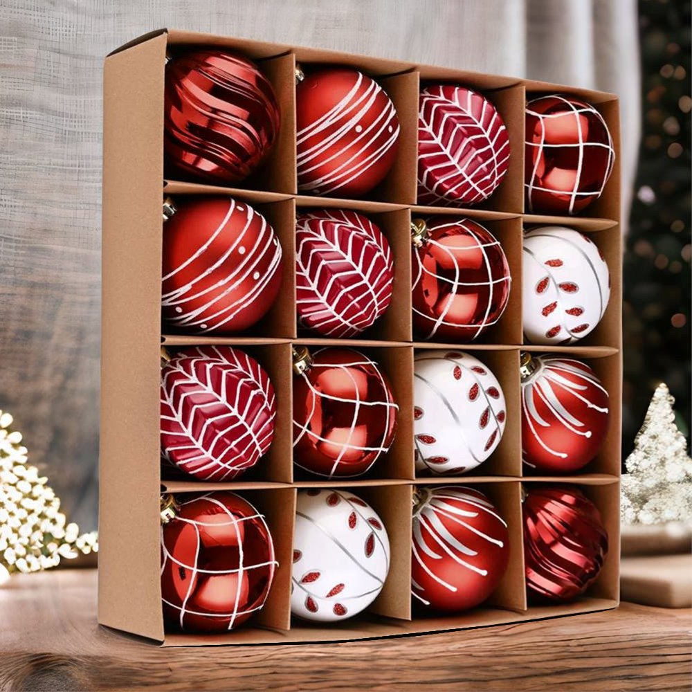 Festive Christmas Ball Set, 16 Ornaments with Varied and Refined Red Colors Packaged Ornament Bundle OrnamentallyYou 