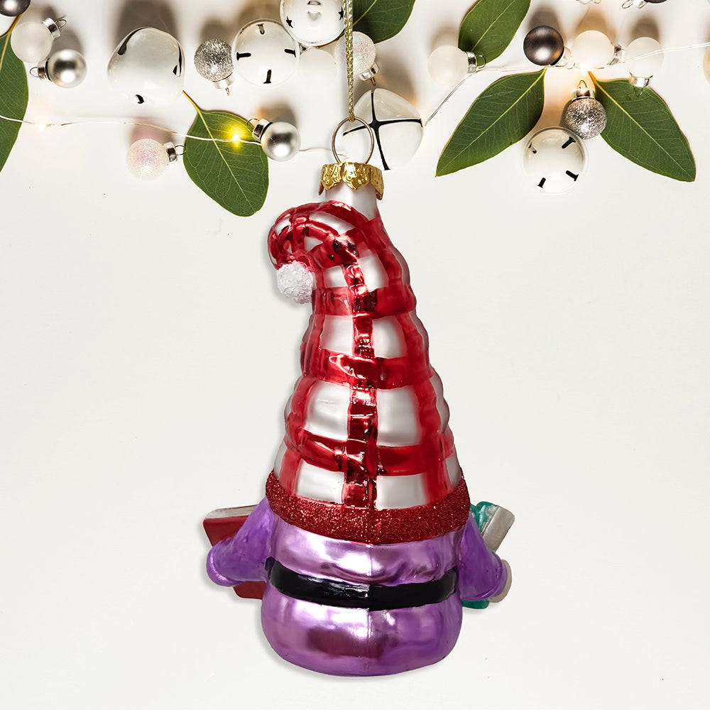 Festive Teacher Gnome Glass Christmas Ornament, Holiday Tree School Gift Glass Ornament OrnamentallyYou 