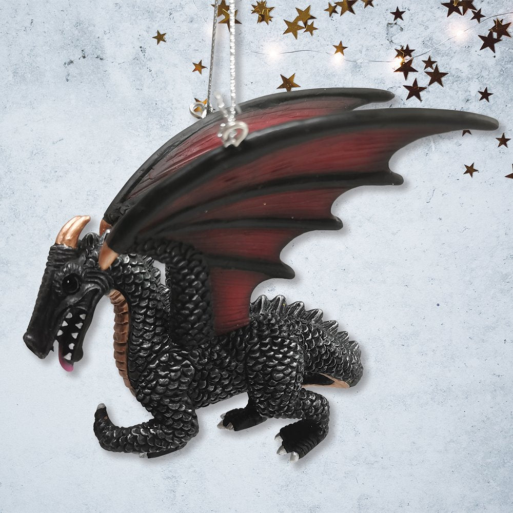 Fierce Mystical Black Dragon Ornament, Mythical Creature Gothic Fantasy OrnamentallyYou 