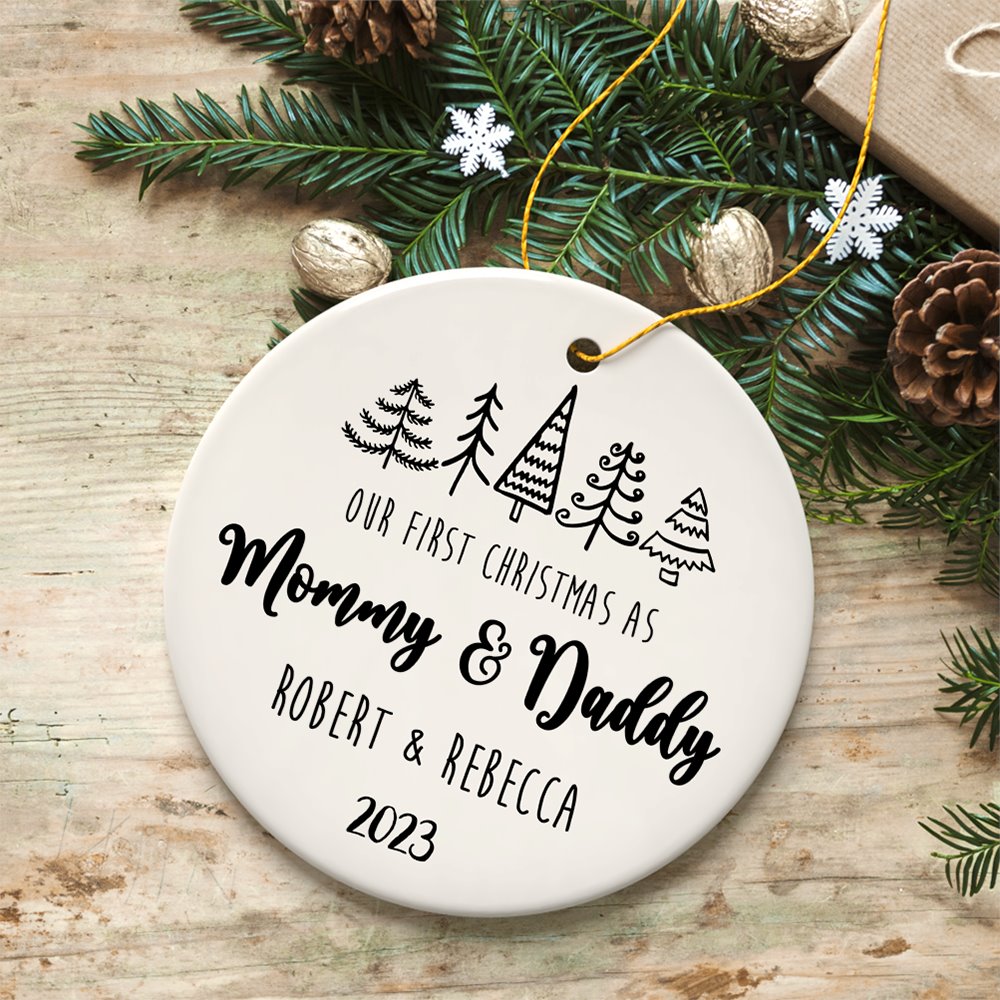 First Christmas as Mommy and Daddy Personalized Ornament, Keep Sake for Parents after First Born Baby Ceramic Ornament OrnamentallyYou 
