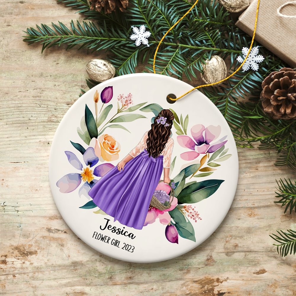 Flower Girl Personalized Ornament, Wedding Favors Gift Ceramic Ornament OrnamentallyYou 