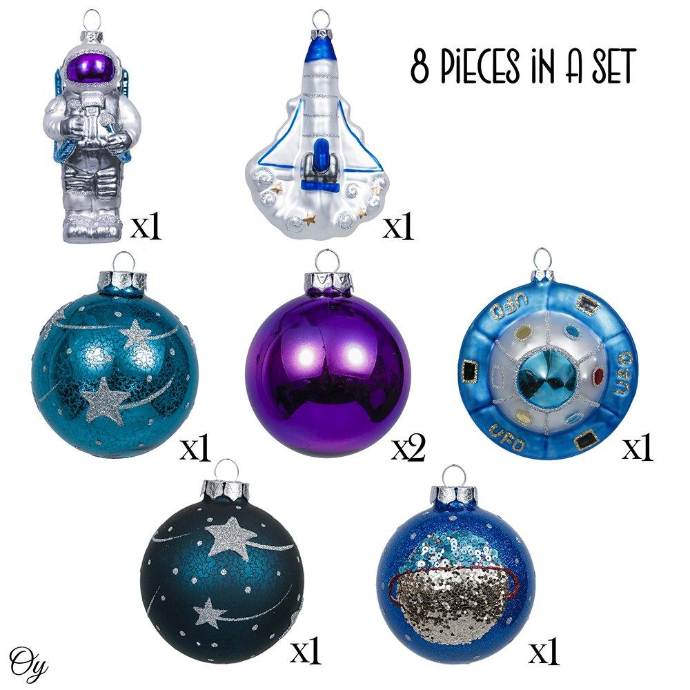 Galactic Space Theme Glass Ornament Bundle, Purple Star Pattern Baubles, Astronaut, Spaceship, and UFO Decorations Ornament Bundle Guangdong Eagle Gifts Co., Ltd. 