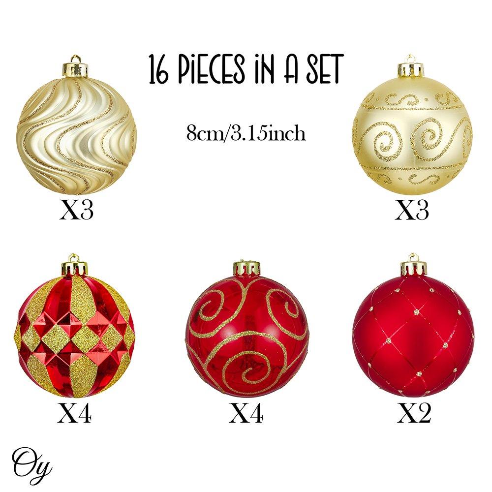Glittery Red and Gold Christmas Ornament Bauble Set, Elegant 16 Piece Bundle Ornament Bundle Guangdong Eagle Gifts Co., Ltd. 