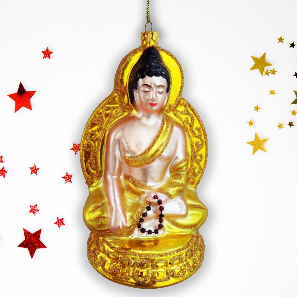 Golden Buddha Glass Ornament Glass Ornament OrnamentallyYou 