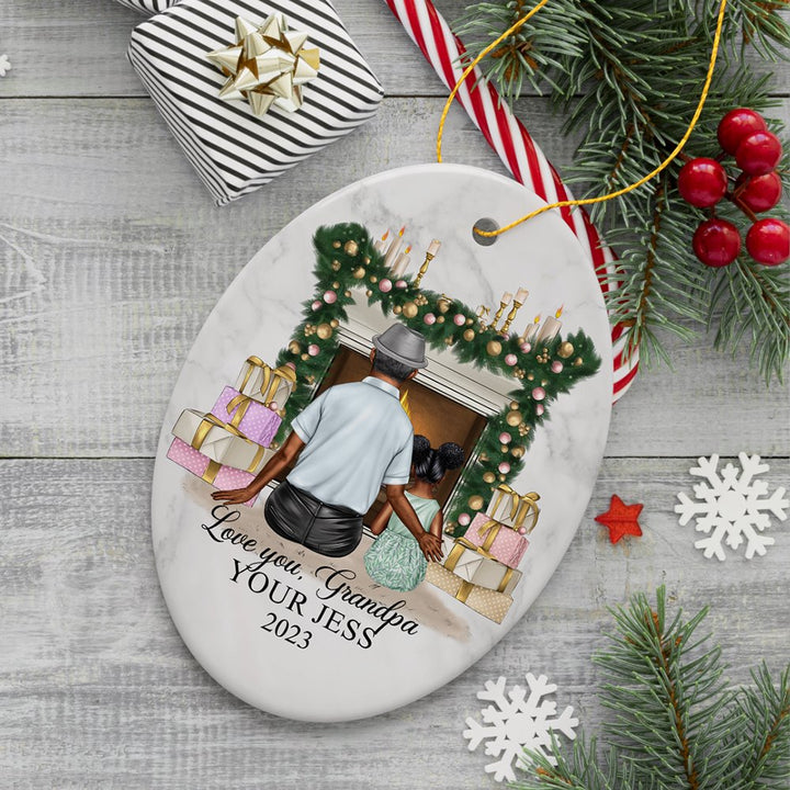 Grandpa and Grandsons Personalized Christmas Ornament, Grandfather Holiday Gift Ceramic Ornament OrnamentallyYou Oval 