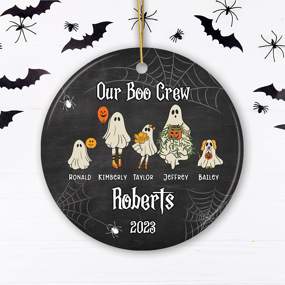 Halloween Ghost Family With Pets Personalized Ornament, Custom Ghost Crew Portrait Gift Ceramic Ornament OrnamentallyYou 