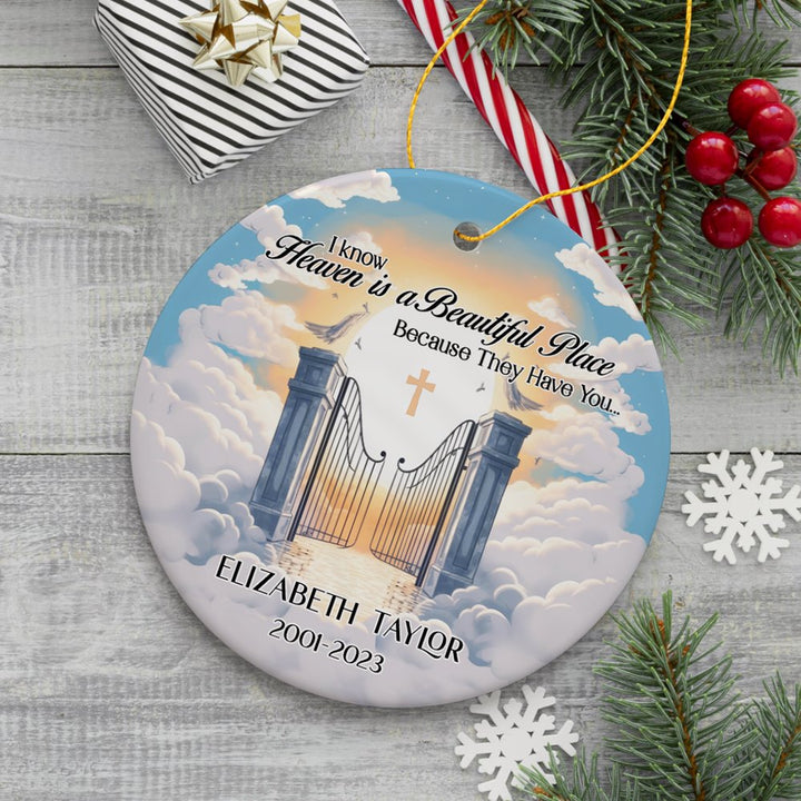 Heaven is a Beautiful Place Personalized Christmas Ornament, Keepsake Deceased Memorial Quote Decoration Ceramic Ornament OrnamentallyYou 