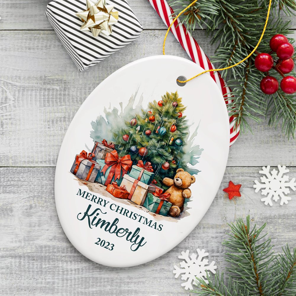 Joyous Christmas Tree Personalized Ornament, Cute Gift With Custom Name Ceramic Ornament OrnamentallyYou Oval 