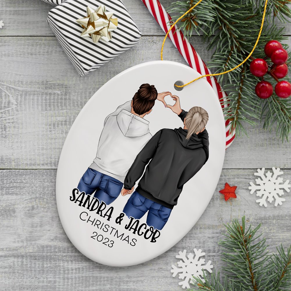 Lovers Together Personalized Christmas Ornament, Couples Custom Keepsake Gift Ceramic Ornament OrnamentallyYou Oval 