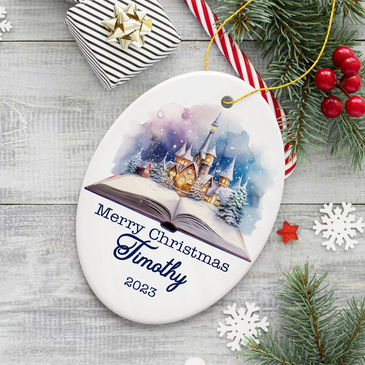 Magical Christmas Story Book, Watercolor Personalized Ornament Ceramic Ornament OrnamentallyYou Oval 