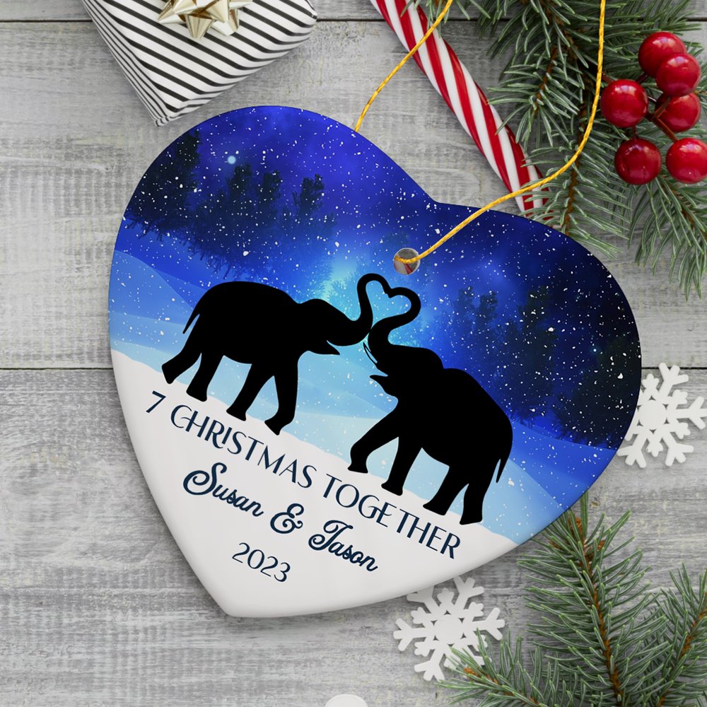 Majestic Elephant Anniversary Personalized Gift for Couple, Romantic Christmas Ornament, Xmas Together Keepsake Gift Ceramic Ornament OrnamentallyYou Heart 