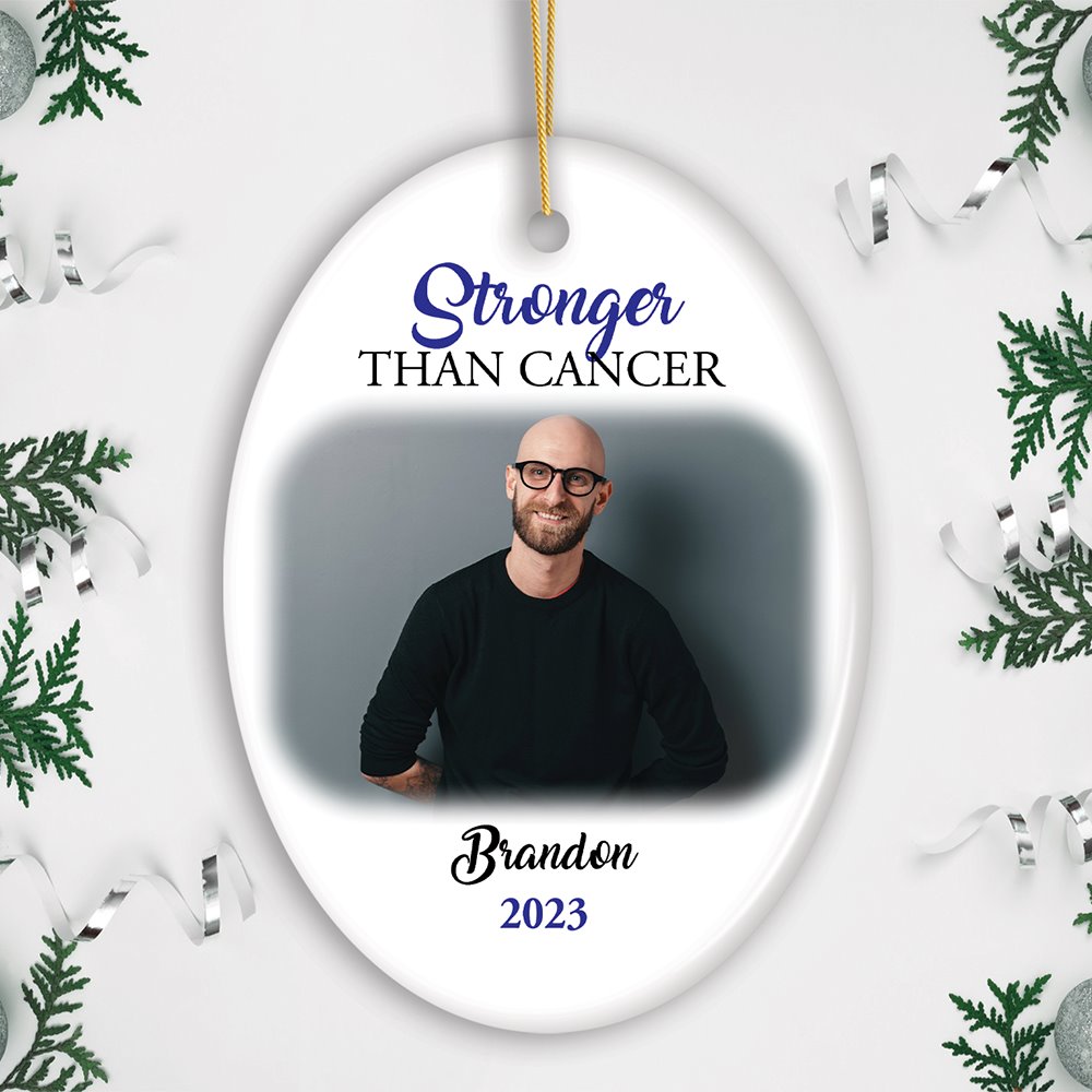 Men’s Cancer Awareness Photo Upload Ornament, Personalized Memory Gift Ceramic Ornament OrnamentallyYou 